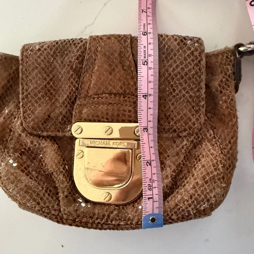 Michael Kors Crossbody Bag Womens Small Brown Snakeskin Embossed Gold Hardware
